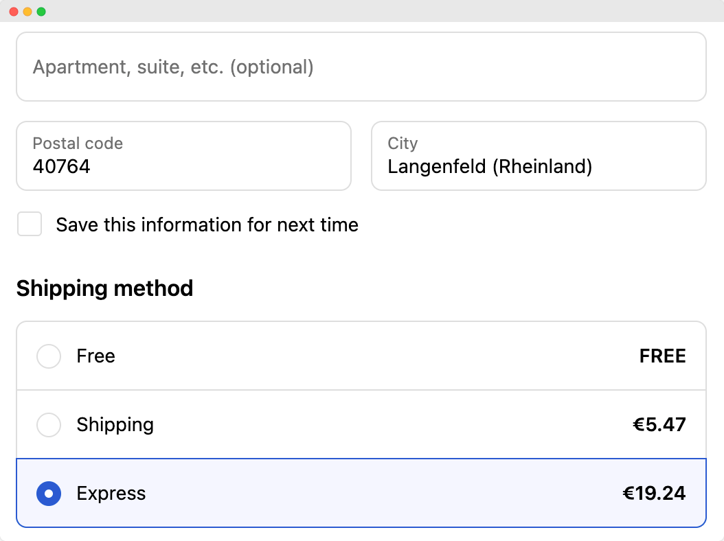Shopify checkout with cluttered shipping methods
