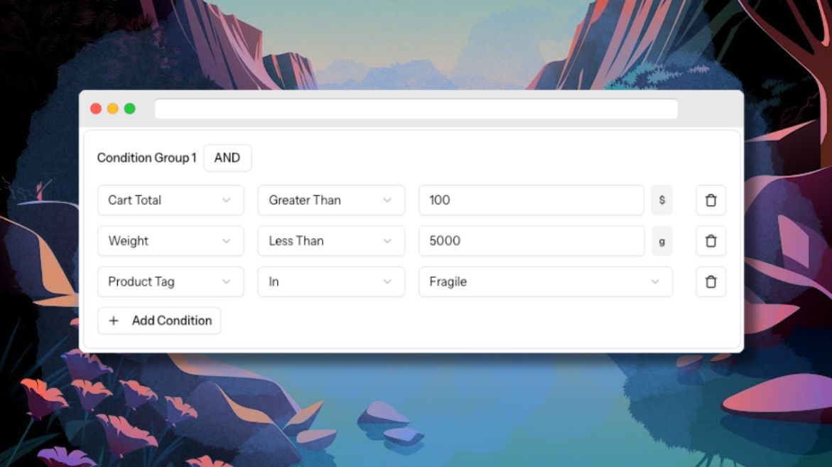 Preview of the RuleHook Shopify rule builder